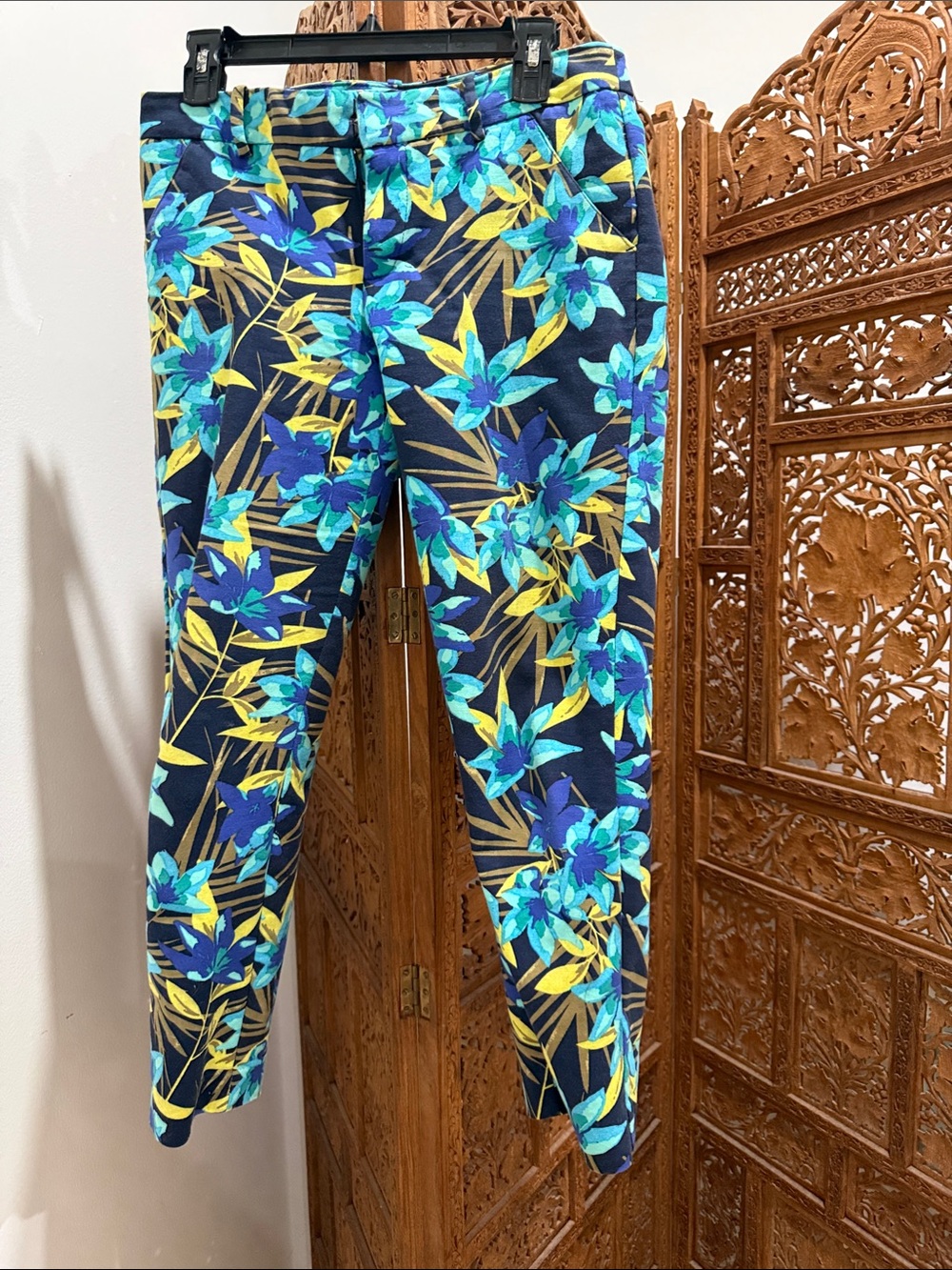 Merona  Floral Print  Pants - Navy with Teal & Yellow stretch cotton
